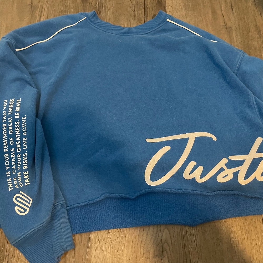 blue justice cropped sweatshirt
